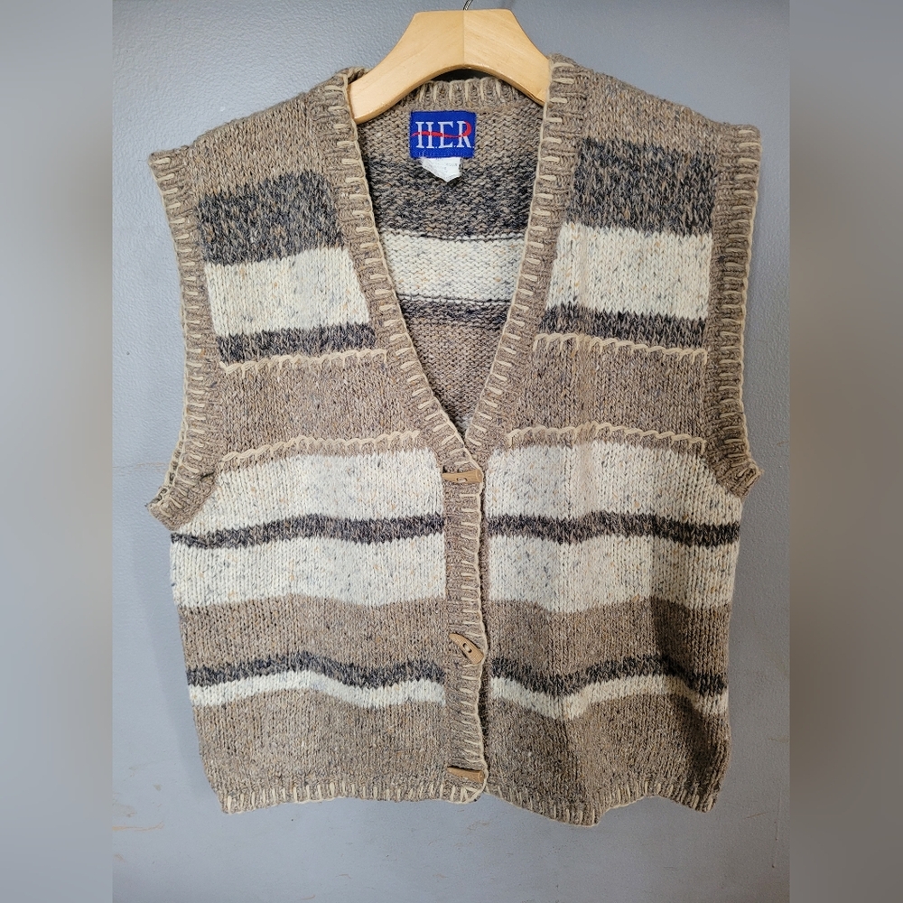 Striped Knit Button-Up Sweater Vest 90s Mom Cottagecore Boxy